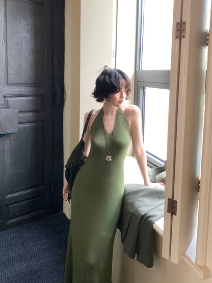 Qingtan Knit Cardigan & Halter Long Dress Set – Hong Kong Retro Autumn Look