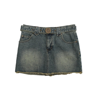 Spray Monkey Belt Denim Skirt