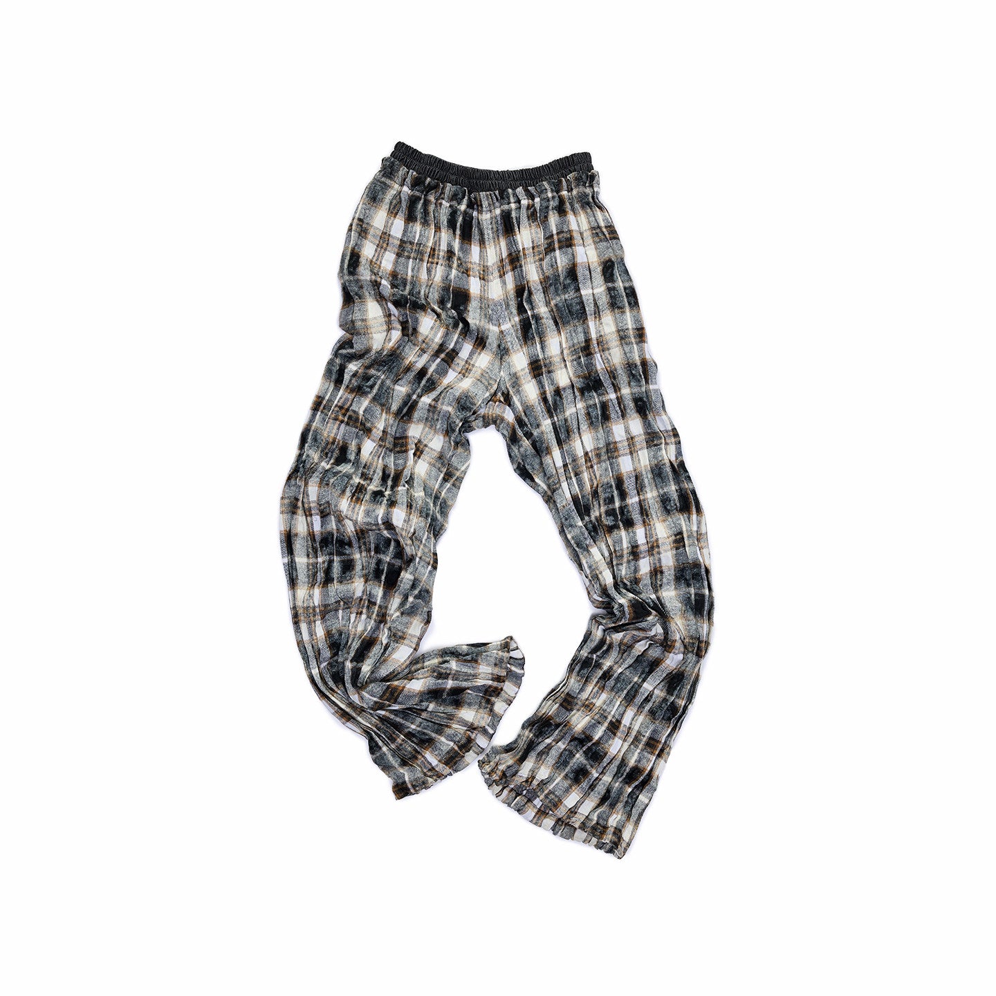 Plaid Ruched Waist Wide-Leg Cargo Pants