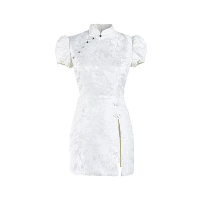 Vestido Qipao Jacquard Blanco - Chino Mejorado