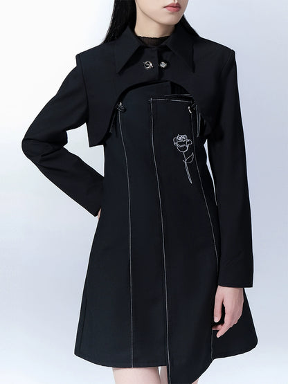 Short Suit Coat Black Spring Irregular Top