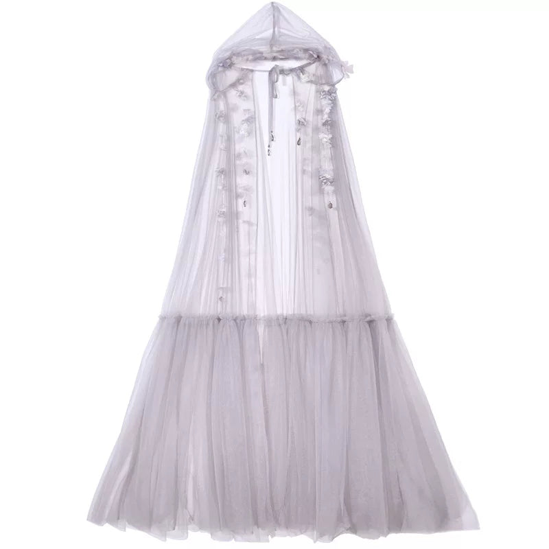 Handmade Floral Fairy Hooded Cape | Ethereal Mesh Cloak
