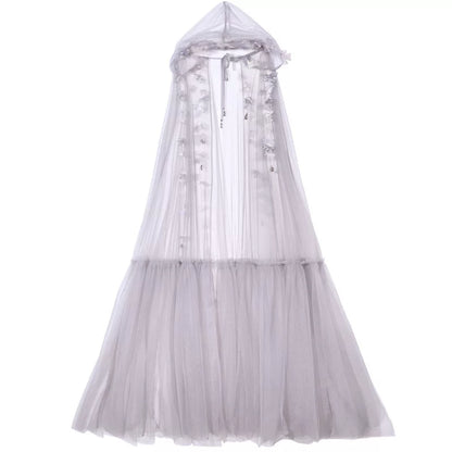 Handmade Floral Fairy Hooded Cape | Ethereal Mesh Cloak