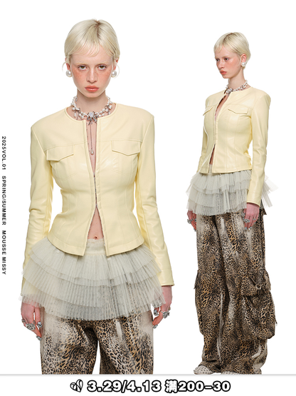 Hook-Neck Cropped Faux Leather Jacket – Slim Fit Hottie Cardigan