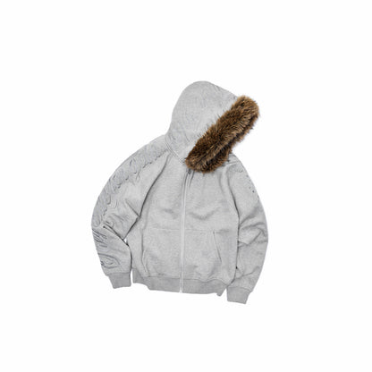 Embroidered Fur Hoodie & Sweatpants Set
