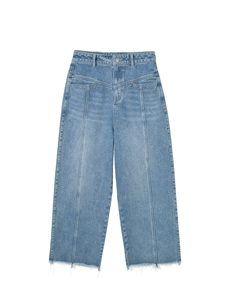 شاشة طويلة الساق -سراويل جينز زرقاء مغسول