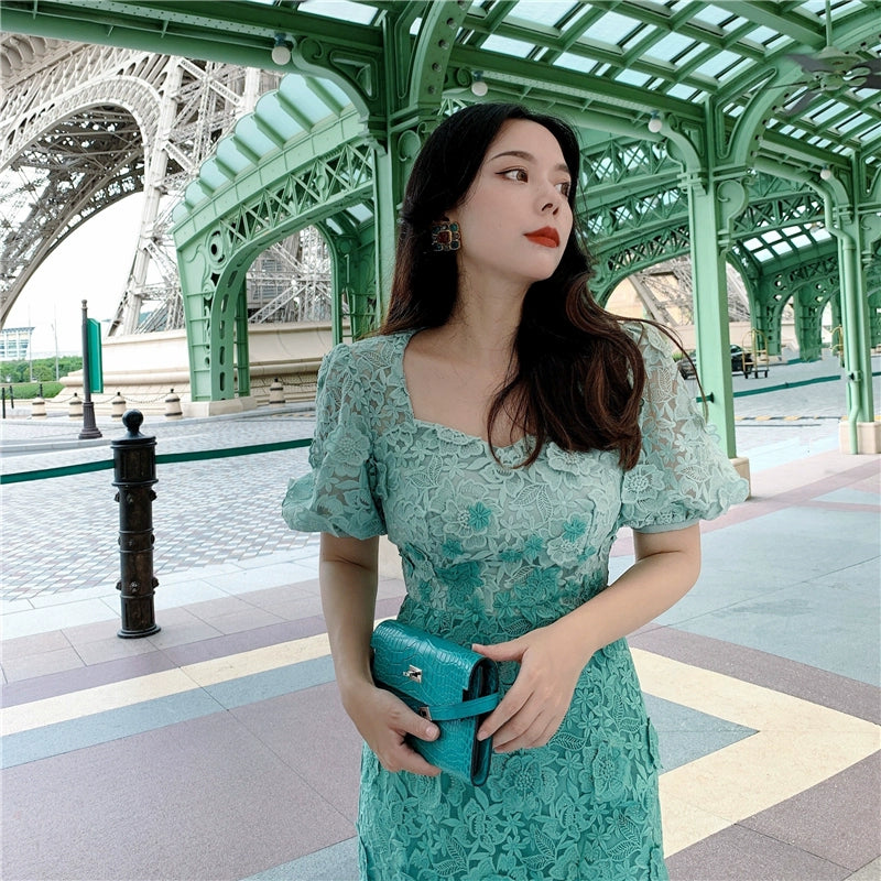 Handmade Gradient Peacock Lace Dress