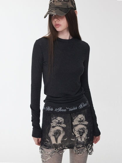 Cat Print Drawstring Midi Skirt