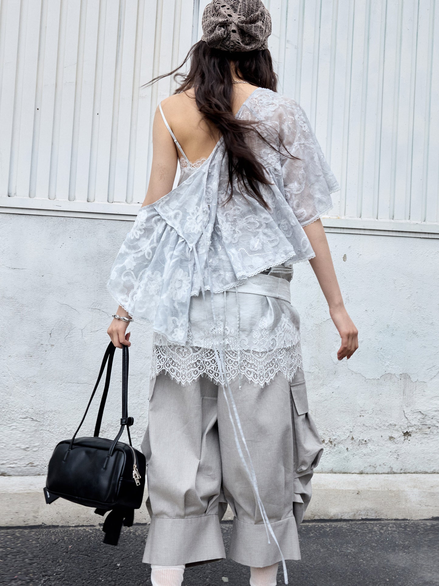 White Satin Lace-Up Camisole | Textured Sea Salt Tank Top