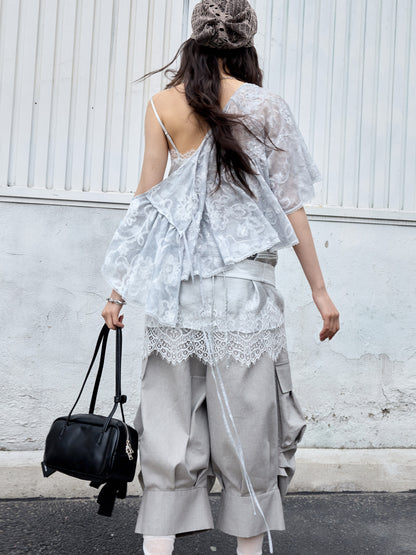 Embroidered Sequin Cape Shirt | Romantic Sun Protection Top