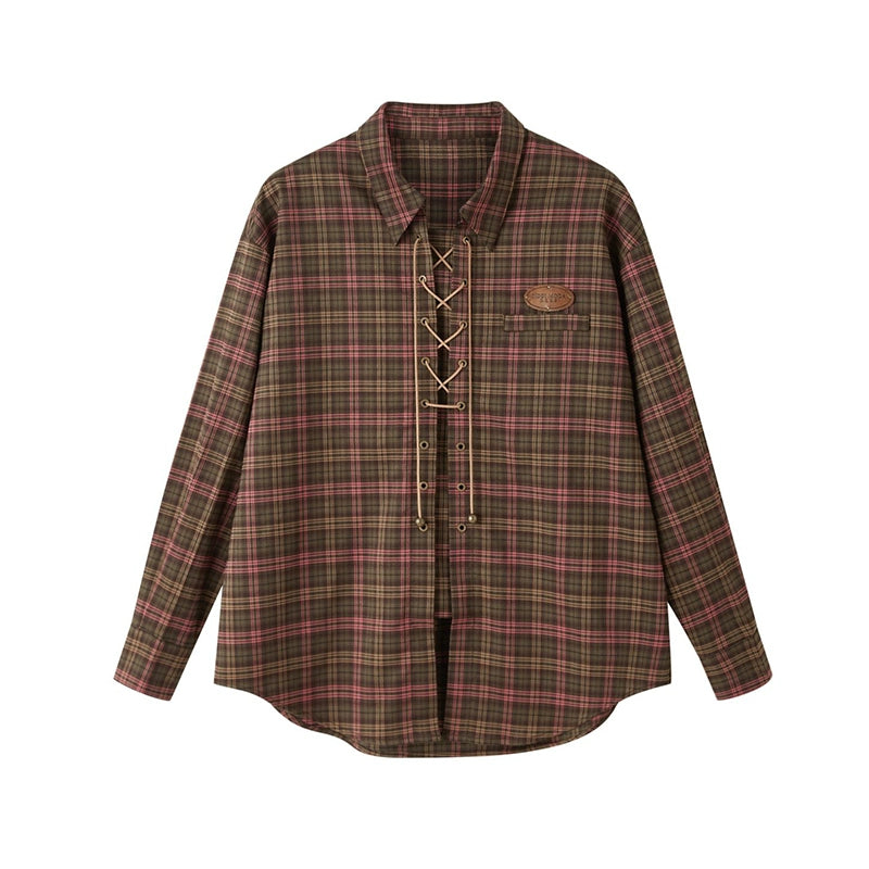 Retro Plaid - Loose Long Sleeve Shirt