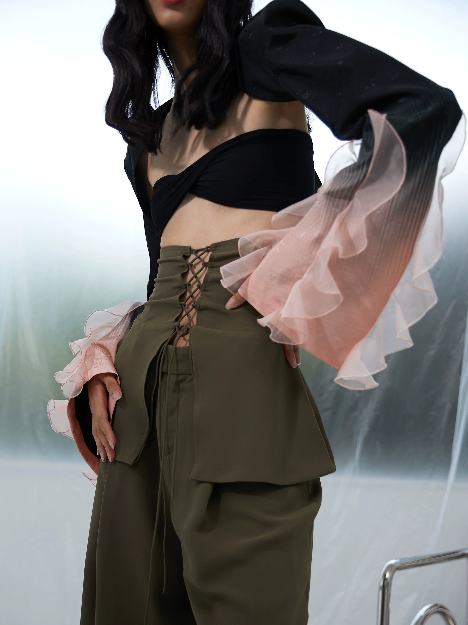 Two-Piece Drawstring Leg Revealing Pants