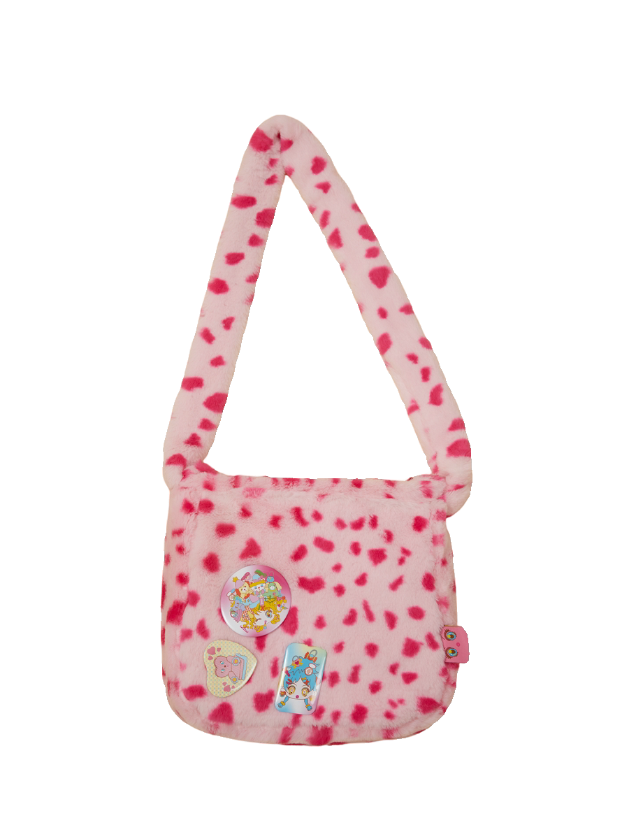 Pink Leopard Print Crossbody Bag | Cute Y2K Shoulder Bag with Brooch
