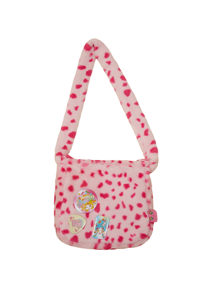 Pink Leopard Print Crossbody Bag | Cute Y2K Shoulder Bag with Brooch