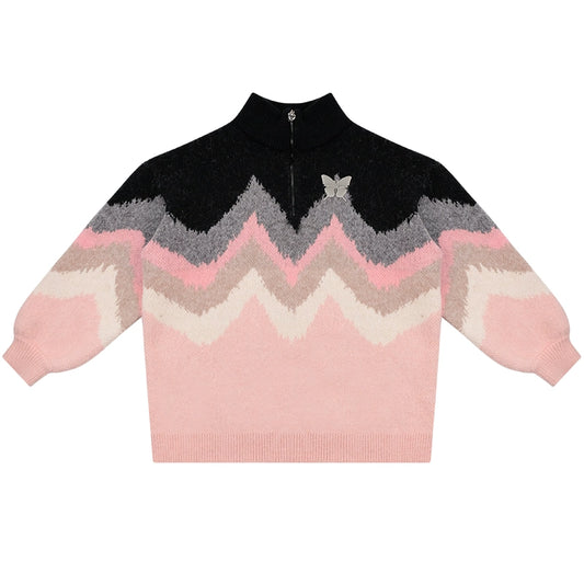 Wave Pattern Soft Wax Sweater | Loose Retro Half High Collar Design for Autumn/Winter