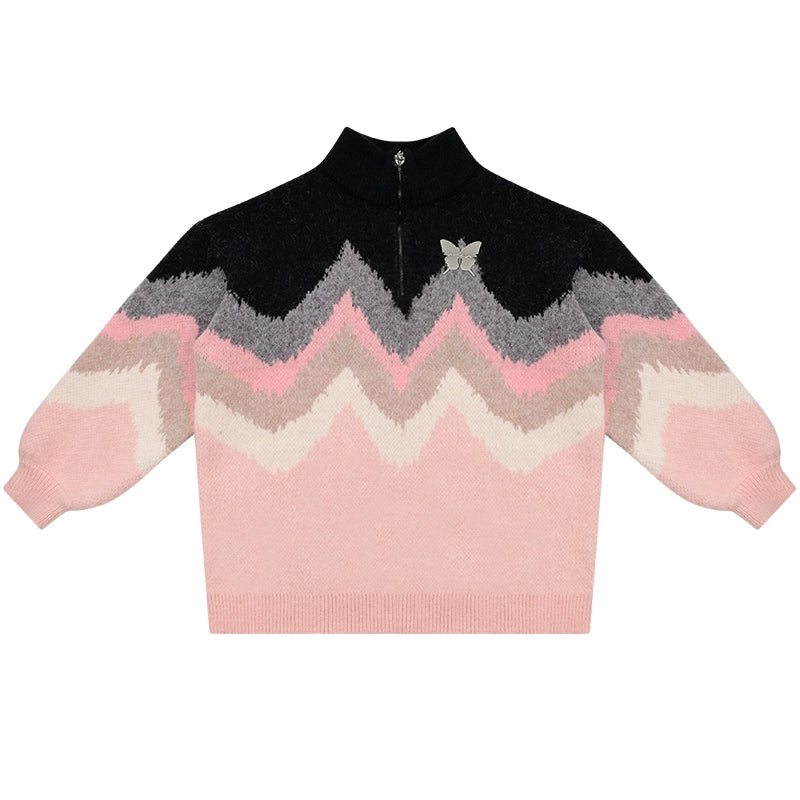 Wave Pattern Soft Wax Sweater | Loose Retro Half High Collar Design for Autumn/Winter