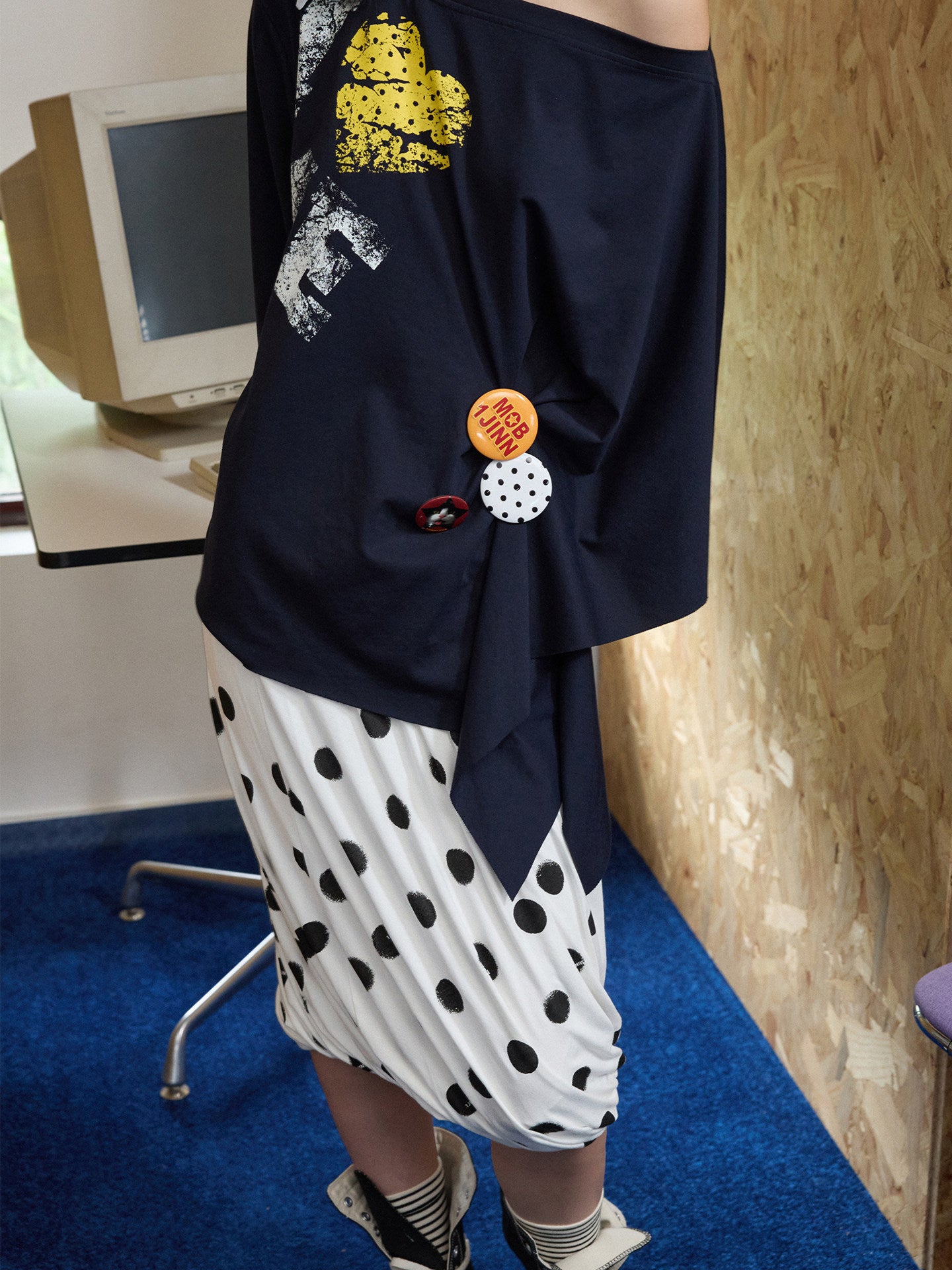 Polka Dot Floral Midi Skirt