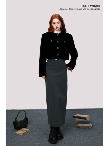 High Grade Velvet Black Fragrant Coat - French Retro