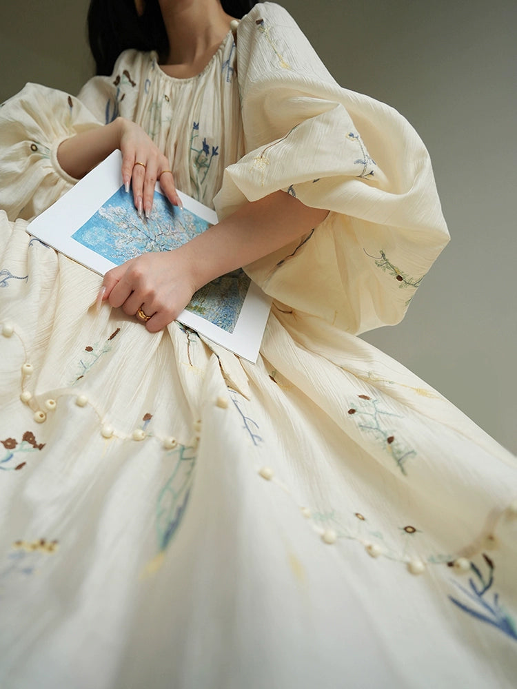 French embroidered Tencel loose dress design sense lazy vacation swing long skirt