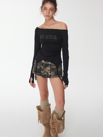 Rhinestone Boat-Neck Knit Top