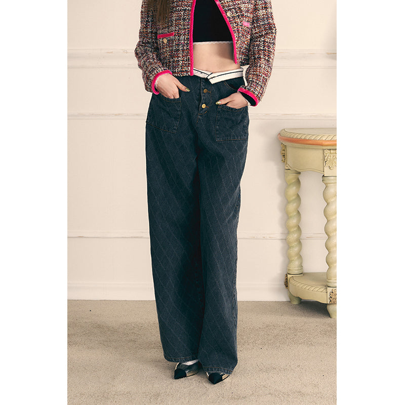 Vintage Checker Wide Leg Jeans