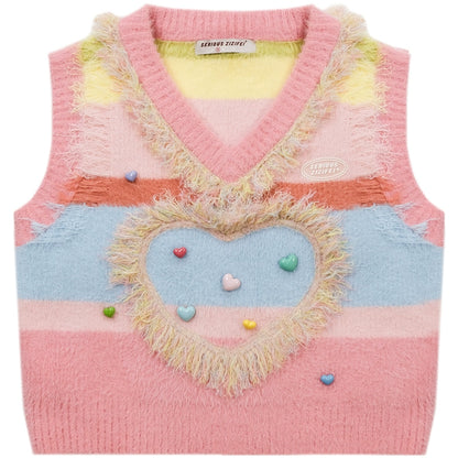 Pink Love Sweater Vest | Retro Soft and Gentle V-neck Design for Autumn/Winter