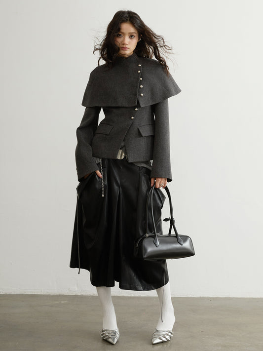 Pleated Faux Shearling Wide-Leg Pants | Retro Utility Trousers
