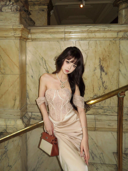 Herringbone Bandeau Dresses – High-End Light Luxury Engagement & Birthday Wear