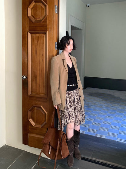 Suede Single-Breasted Blazer – Hong Kong Retro Autumn Casual Tailoring