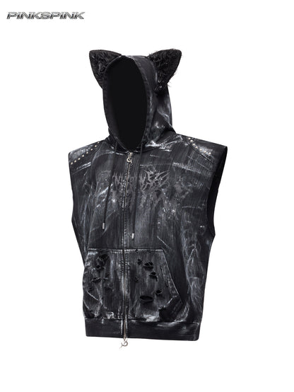 Cat Ear Rock Punk Sleeveless Unisex Y2K Jacket