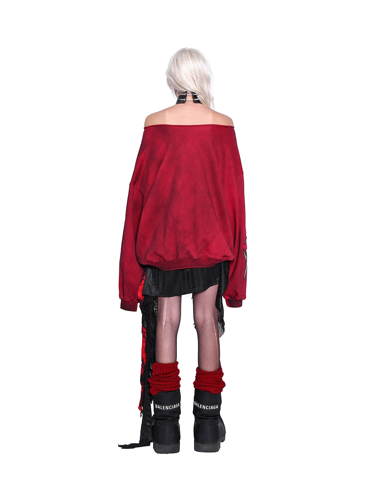 One-Shoulder 3D Embroidery Distressed Punk Y2K Sweatshirt