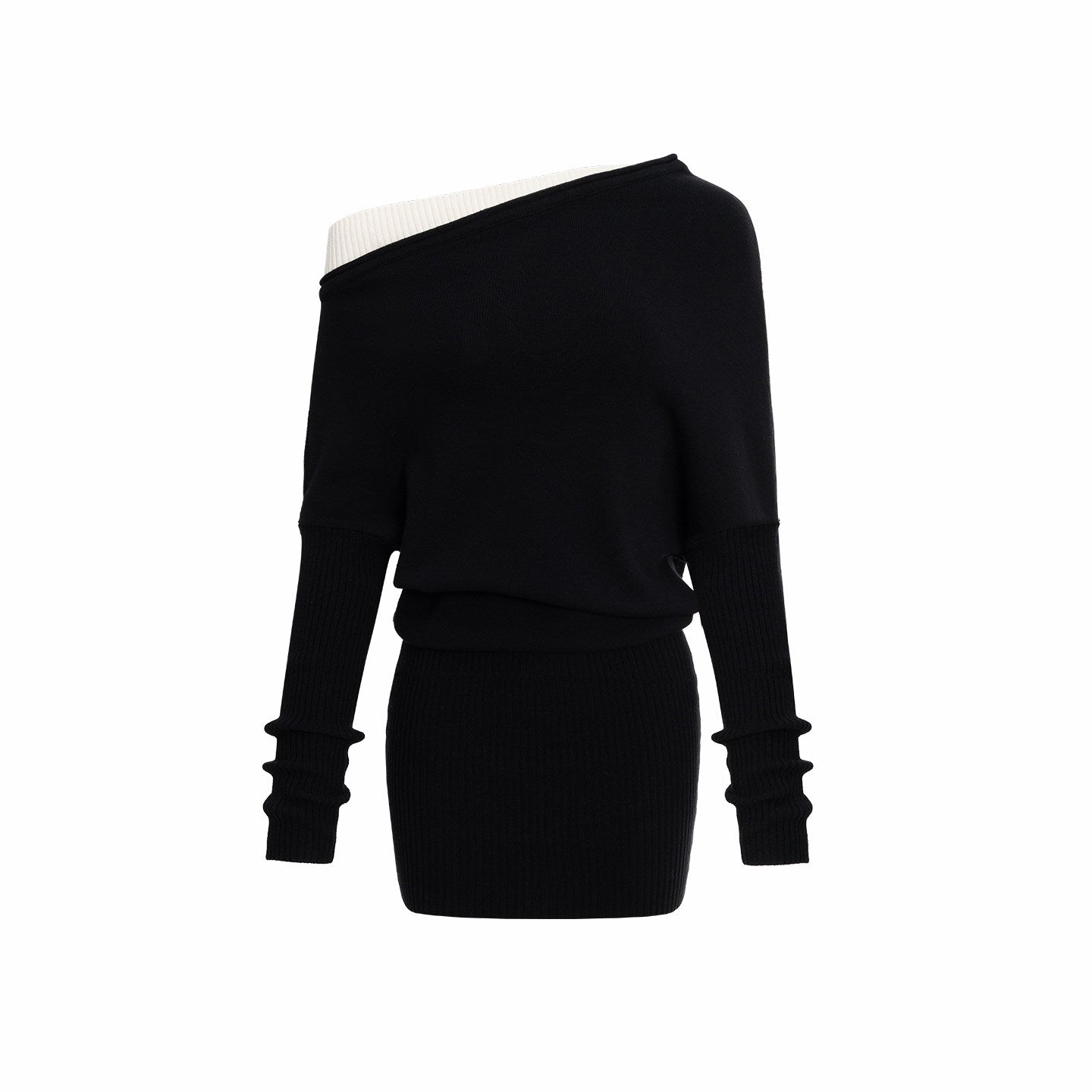 Asymmetric Contrast Knit Dress