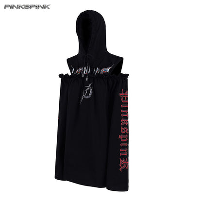 Electric Moon Reconstructed Off-Shoulder Hooded Y2K Sweatshirt