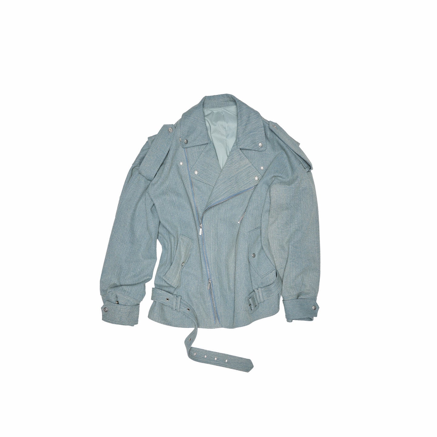 Washed Denim Biker Jacket