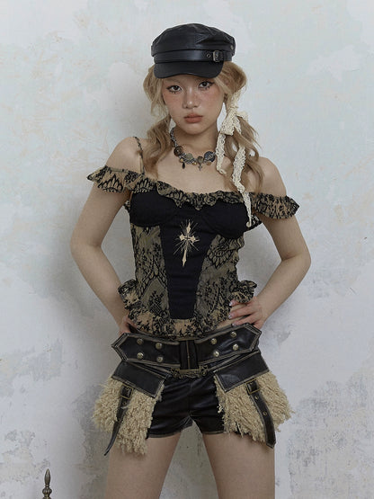 Lace Splicing Tube Top Vest | Retro Dark Pure Desire Punk Design