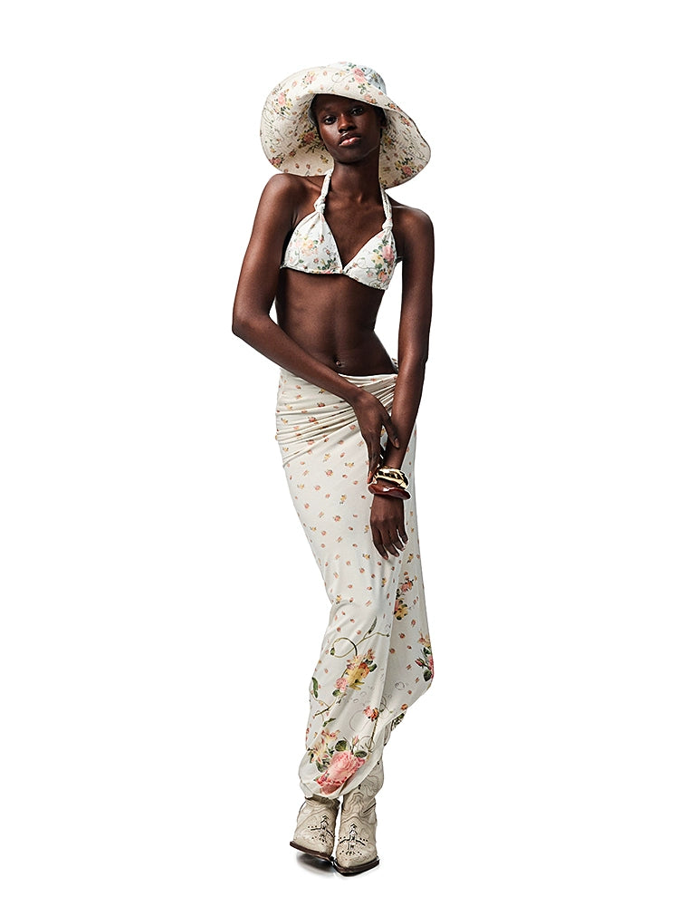 Metallic Floral Resort Bikini – Strappy Halterneck Two-Piece