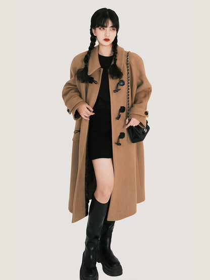 Camel Double Sided Wool Medium Length Coat