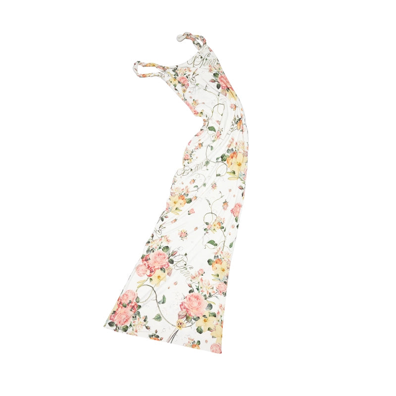 Resort Floral Slip Maxi Dress – Backless Cinched Waist Vacation Style