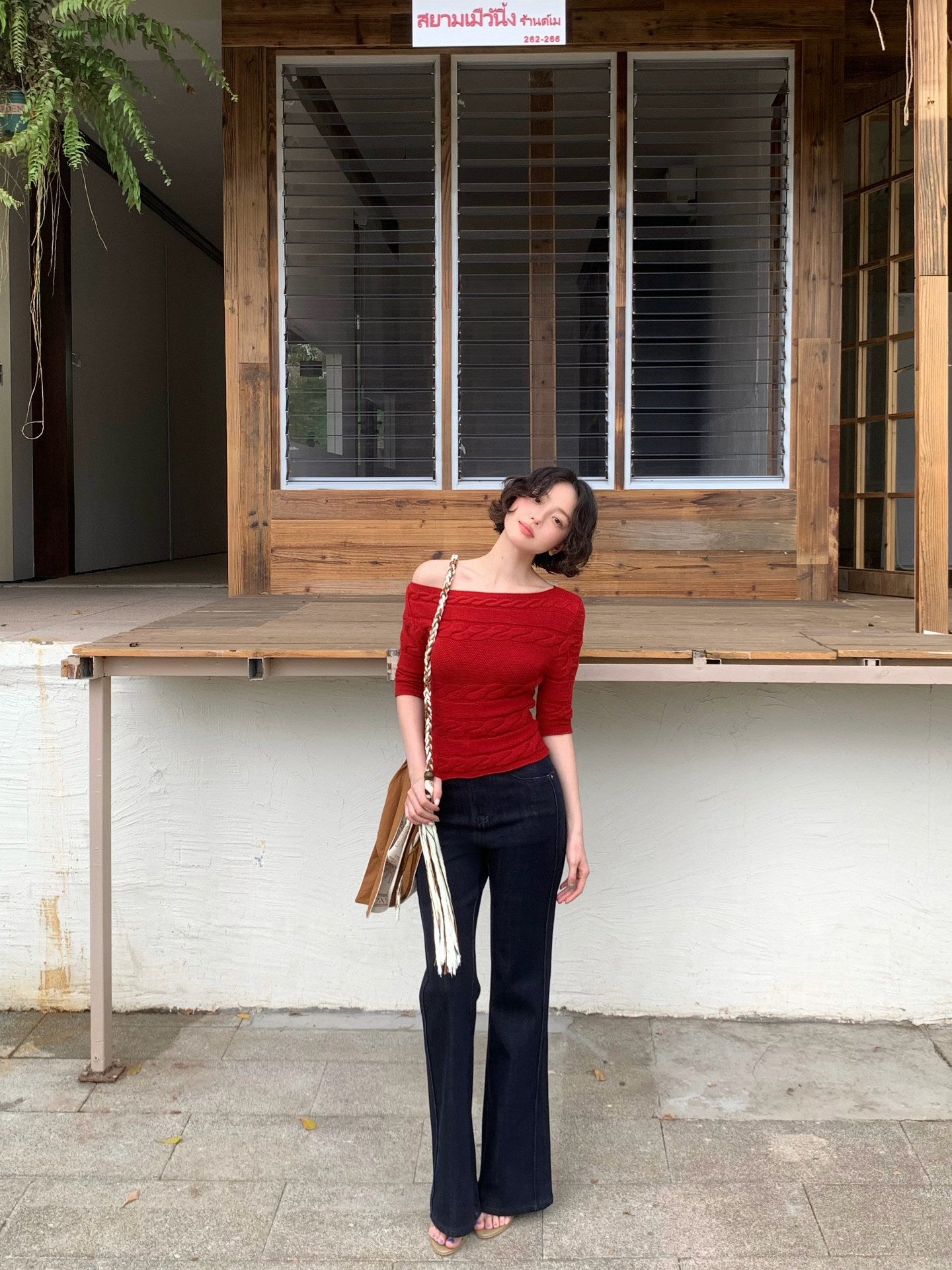 French Twist Off-Shoulder Knit Top