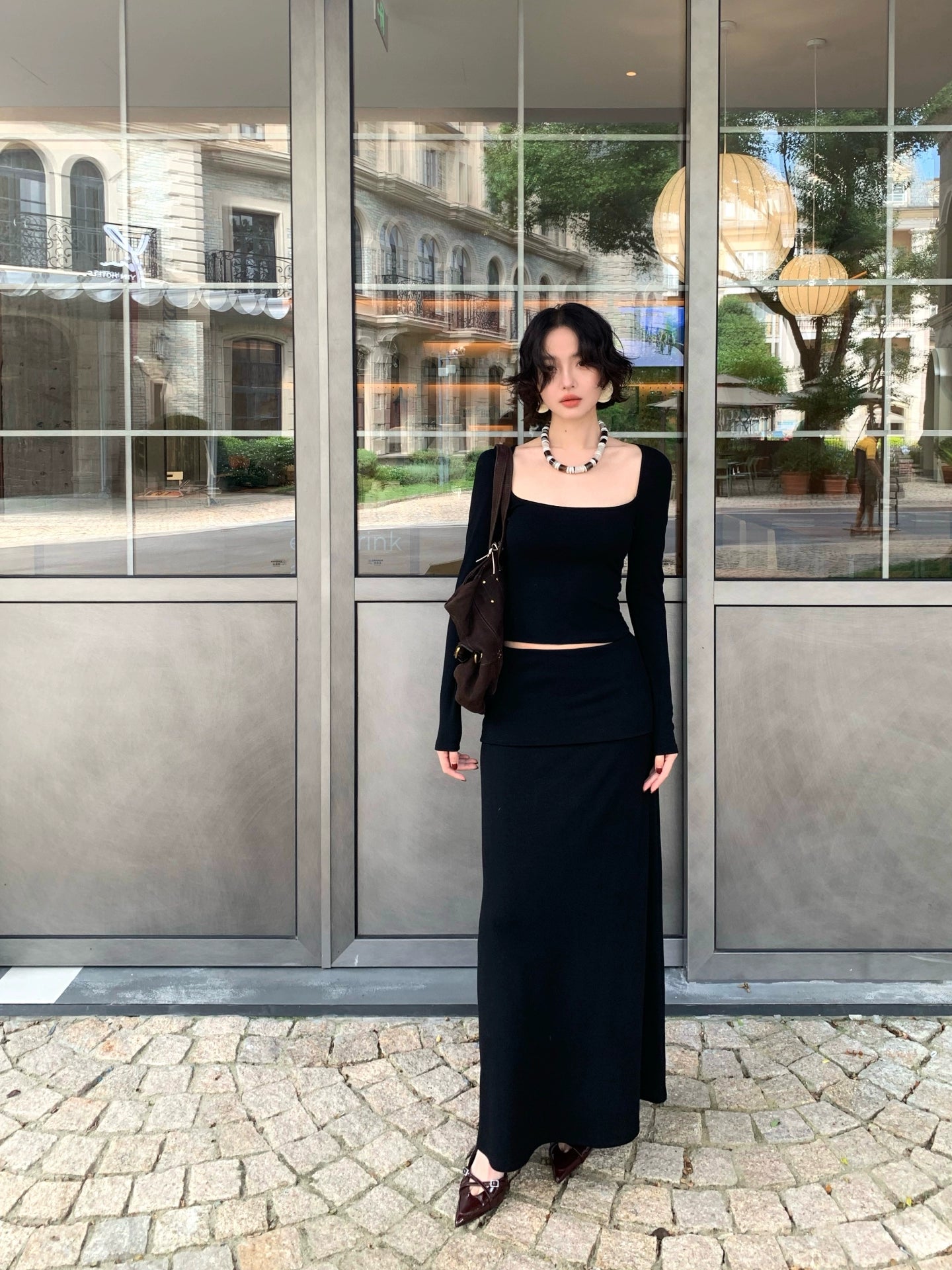 Encounter Square-Neck Top & Skirt Set – Hong Kong Retro Autumn/Winter