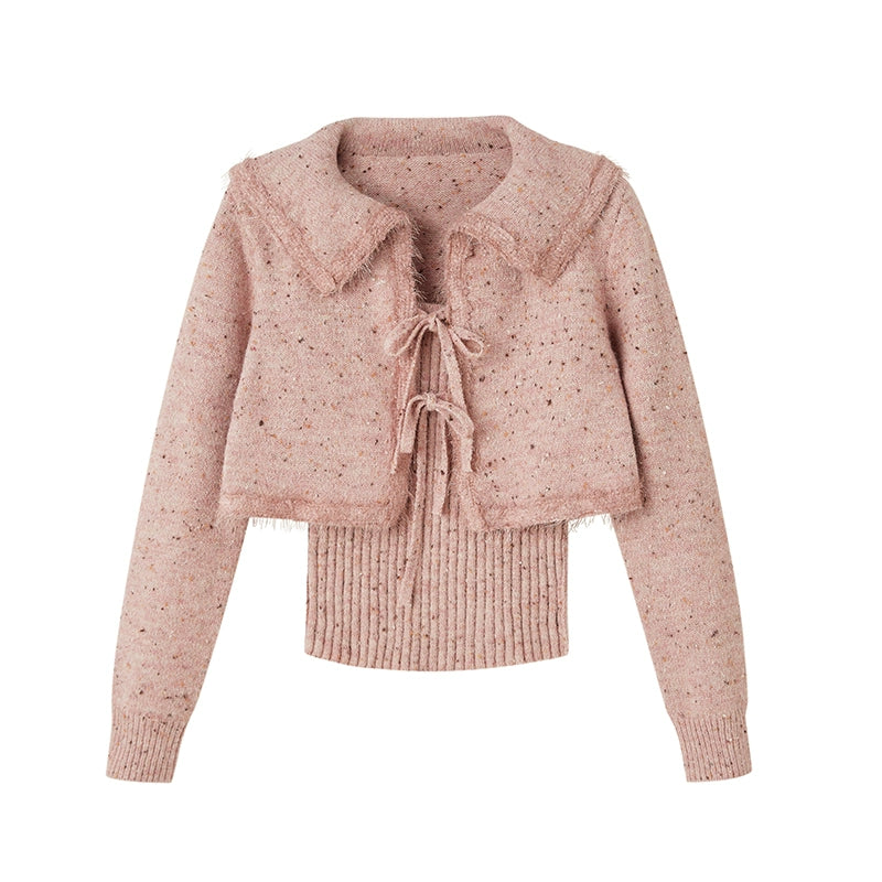 Elegant Slim Fit -Knit Set Cardigan & Tan Top