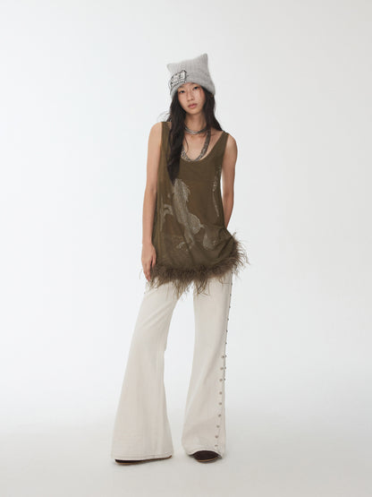 Ostrich Feather Mesh Tank Top