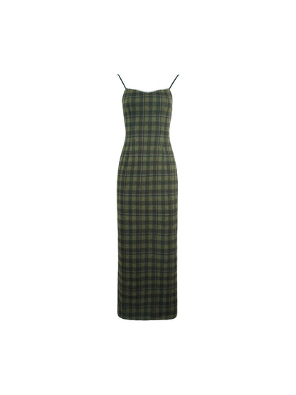 Yanlan Plaid Lace Slip Dress