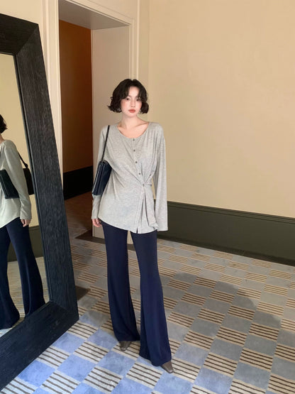 Warm Tea High-Waisted Slim Straight Trousers – Hong Kong Retro Autumn