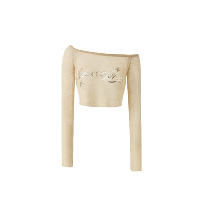 Yoo Ji-min Inspired One-Shoulder Knit Cutout Blouse – Slightly Sheer Crop