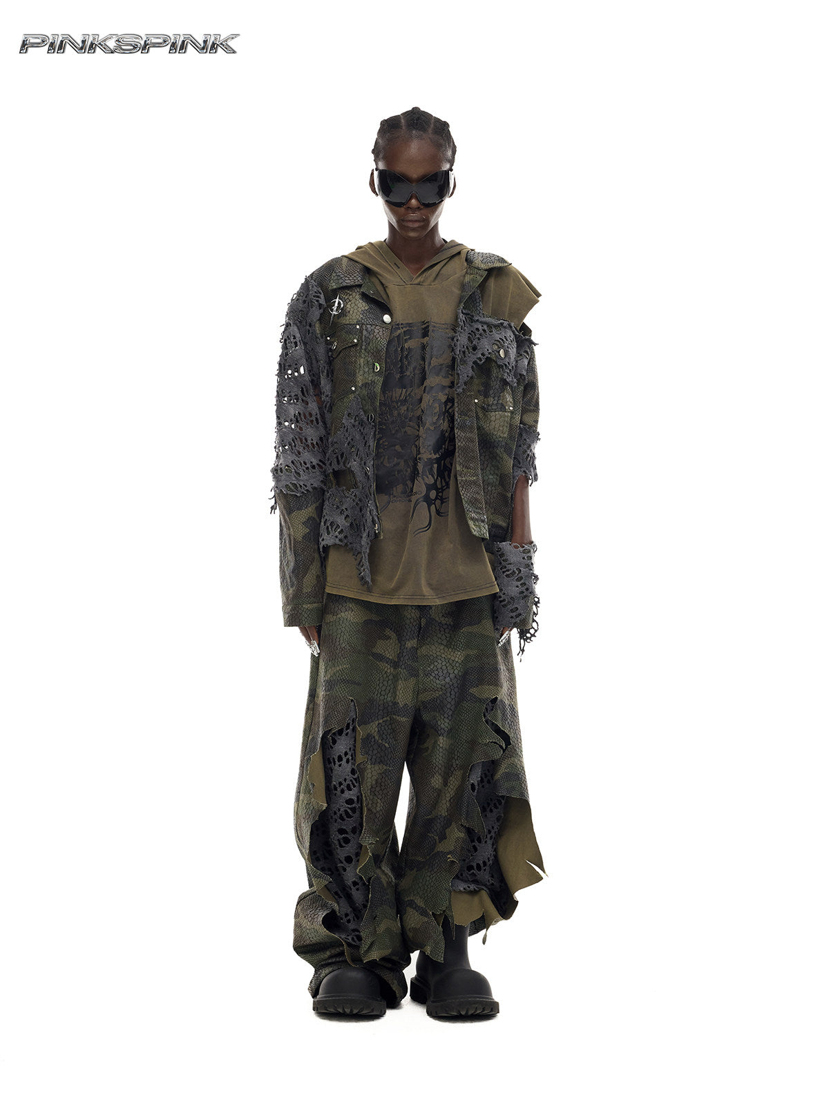 Camouflage Painted Distressed Low-Rise Unisex Y3K Jeans