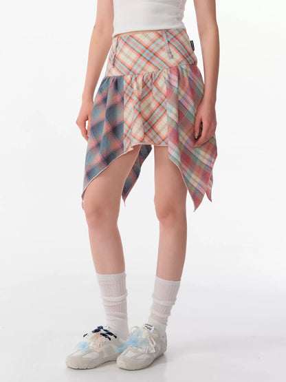 Summer Contrast Plaid Skirt | High Waist Slim Fit Pink Checkered Design