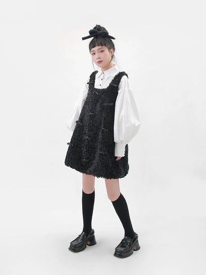 Autumn/Winter Bow Plush Little Black Princess Dress