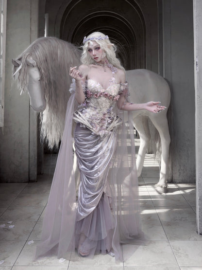 Silver Fairy Armor Dress Set | Elfcore Sparkle Fishtail Ensemble