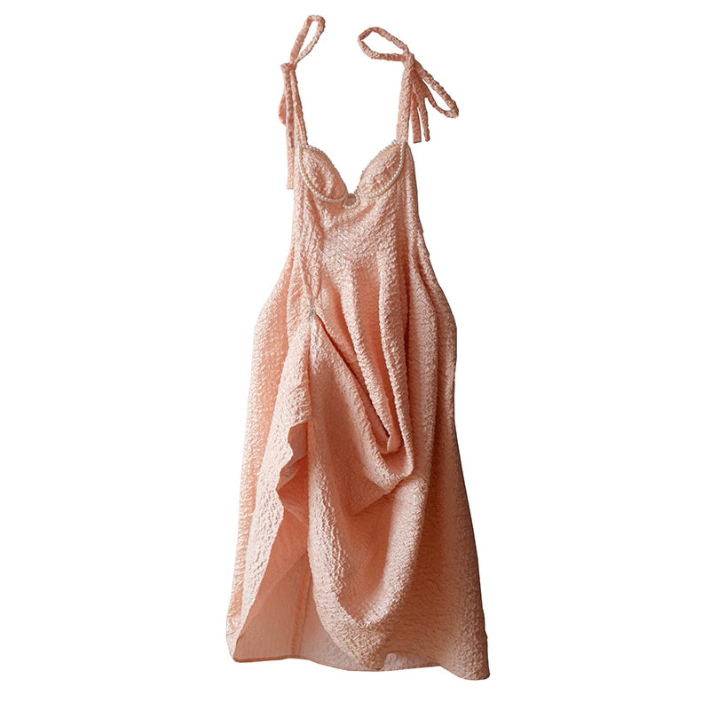Peach Texture Retro Pearl Fluffy Dress